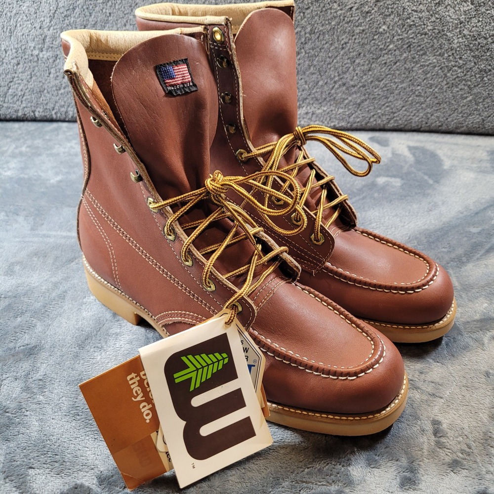 Vintage Weinbrenner American Heritage Mens 11 C Brown Leather Moc Toe Work Boots